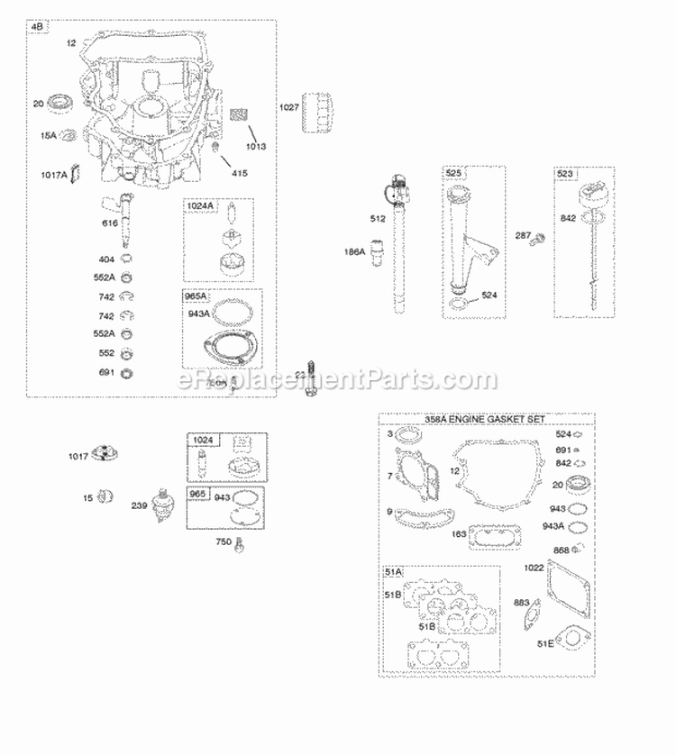 Engine Sump Gasket Set - Engine Lubrication Diagram and Parts List for 44M777-0139-B1  Briggs and Stratton Engine